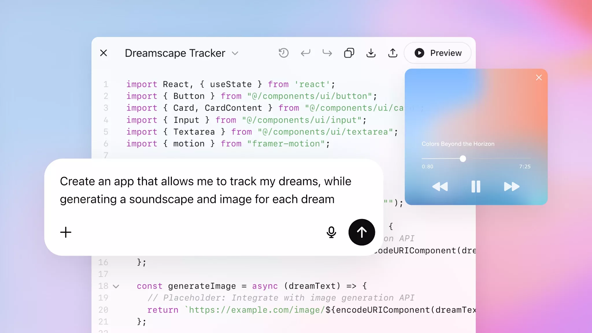 The design utilizes a soft, gradient background paired with high-contrast, structured code blocks, creating a clean and modern technical aesthetic. The visual language is highly functional and supportive of focused programming tasks, balancing soft color gradients with sharp text elements.
