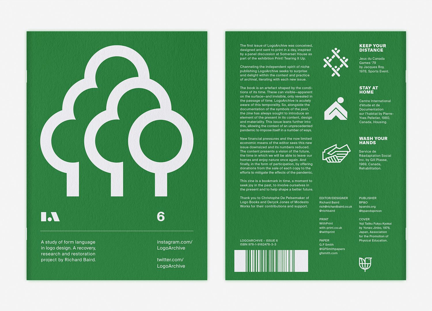 A minimalist, modernist design system featuring a bold geometric tree icon rendered in white against a vibrant forest green background. The layout employs a clean, grid-based structure with hierarchical typography and icon-driven information architecture, exemplifying contemporary institutional or environmental design standards.