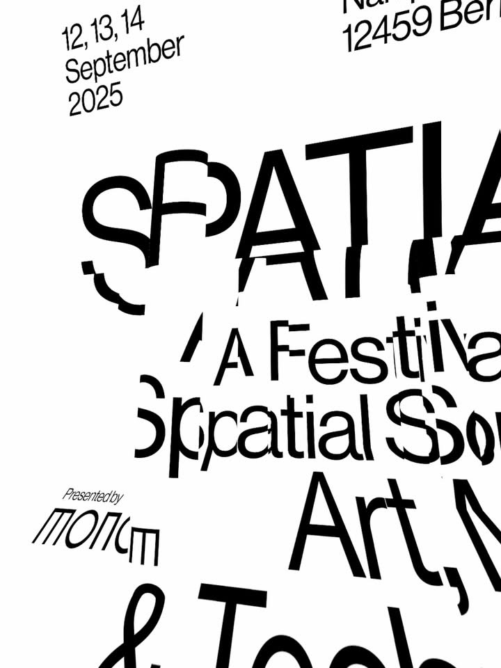 A bold, experimental typography-driven design for a spatial art festival with an intentionally distorted and fragmented aesthetic. The layout uses overlapping, skewed letterforms and irregular text placement to create visual tension and movement. The design embraces chaos and deconstruction as core visual elements, reflecting contemporary avant-garde design principles.