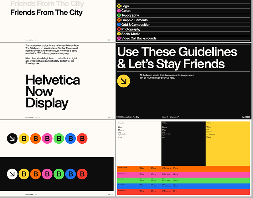 This image presents a clean, structured set of design guidelines and branding examples, utilizing a clear hierarchy to present information. The visual language is minimalist and functional, emphasizing organization and the systematic application of color and typography.