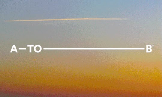 The image is a minimalist, atmospheric gradient featuring a subtle horizontal line separating two points labeled A and B. The design relies heavily on soft, warm hues to create a serene and expansive visual experience.