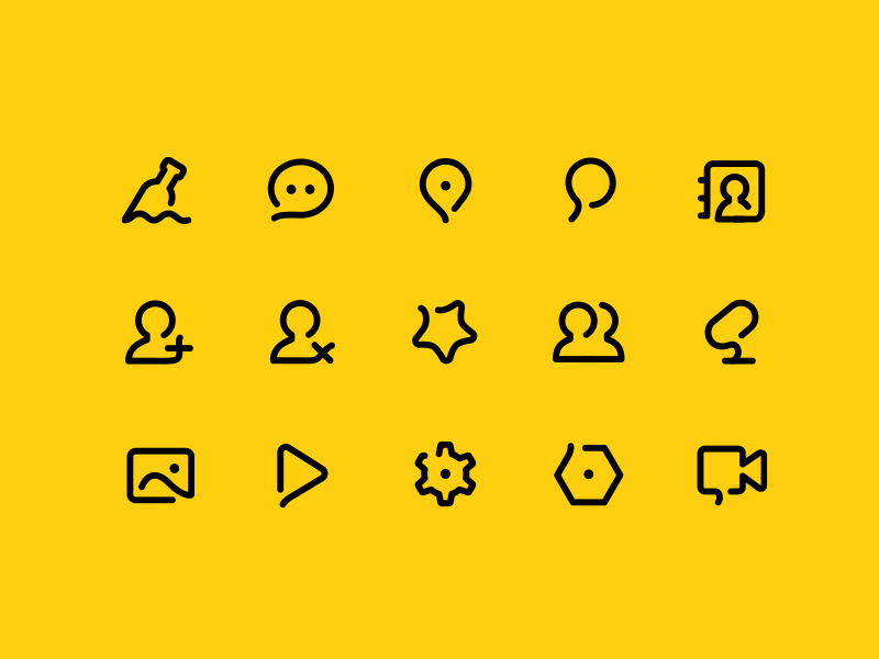 This image displays a clean, modern set of line icons rendered in a minimalist style against a vibrant yellow background. The visual language emphasizes clarity, function, and simplicity, typical of contemporary user interface design.