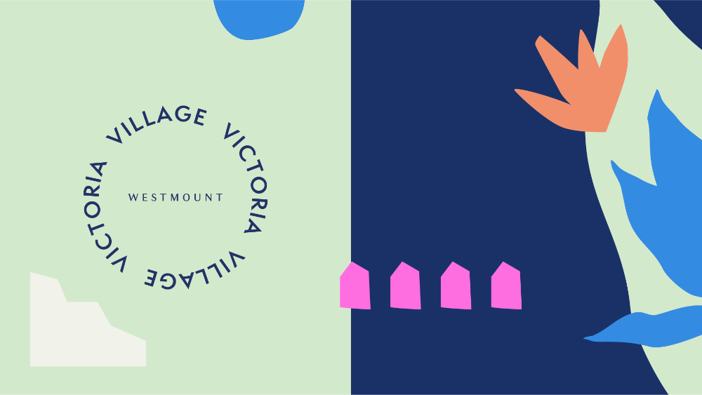 This design features a clean, modern aesthetic utilizing a muted pastel green and deep navy blue as primary backgrounds. The composition is balanced between text-heavy informational elements and abstract, organic shapes in contrasting warm and cool tones.