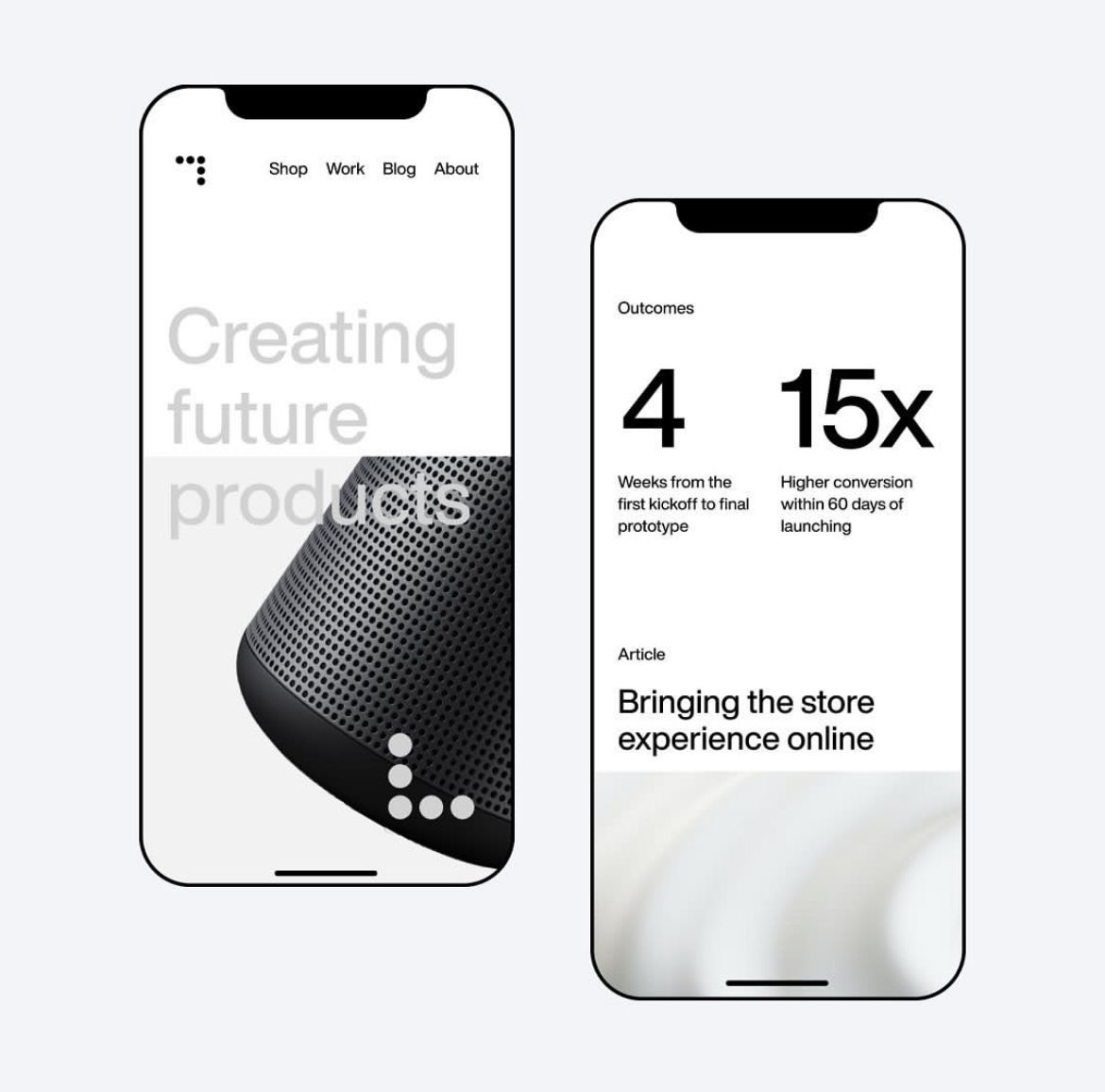 The image presents a clean, minimalist mobile app or web interface design featuring stark white space and high-contrast black typography. The layout is structured with clear information hierarchy, using large numbers to highlight key metrics effectively.