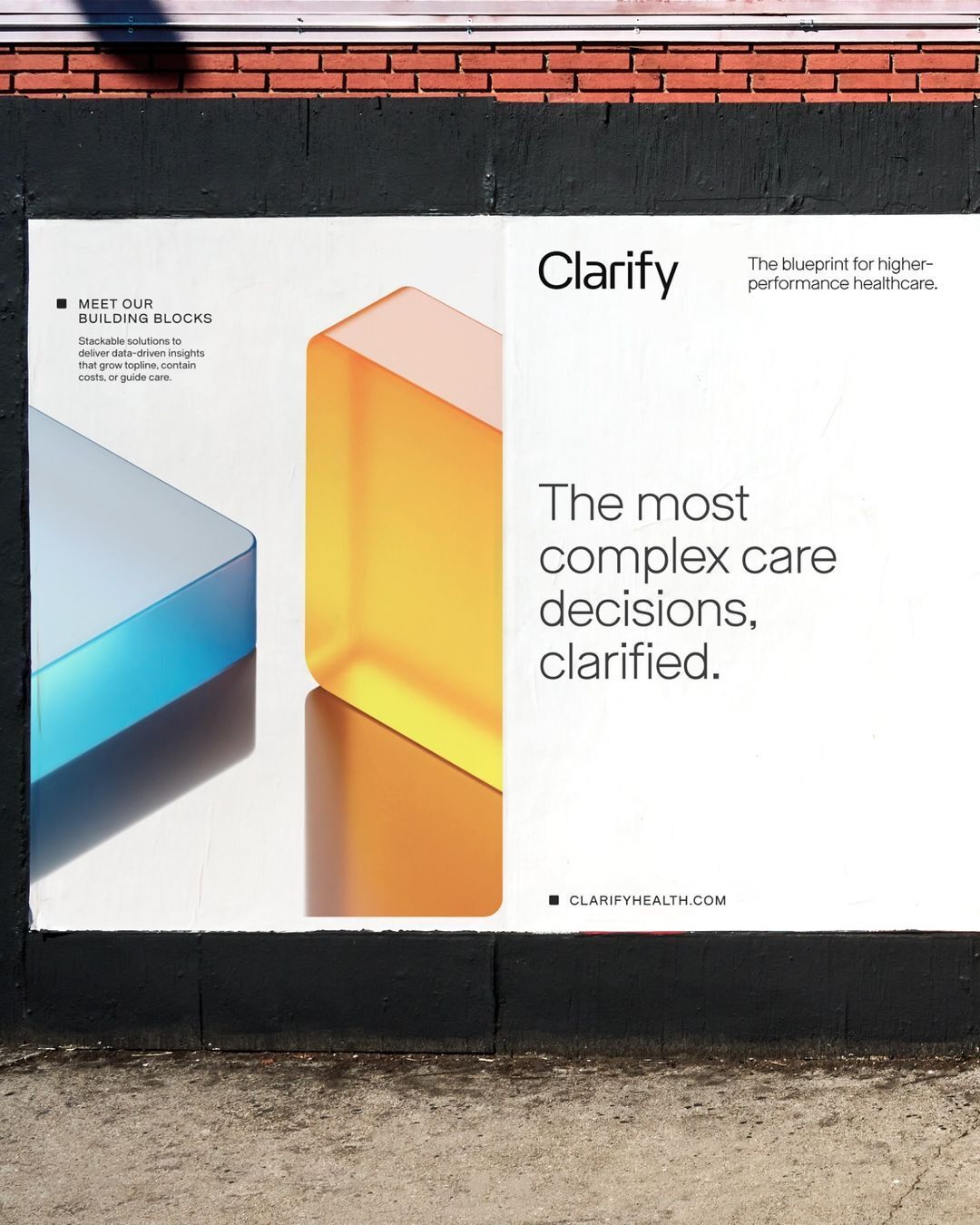 The design is clean, modern, and corporate, utilizing geometric shapes and a limited, warm color palette to convey clarity and professionalism. The composition is balanced, using negative space effectively to draw attention to the main text and color blocks.