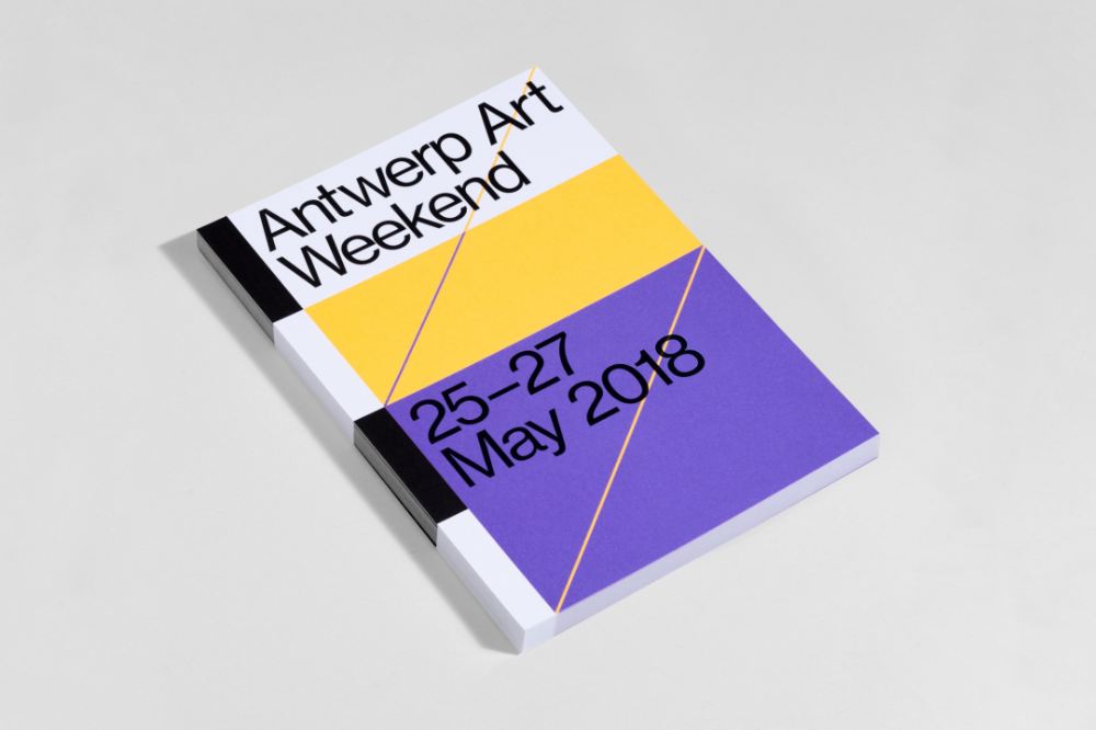 This design is a clean, modern promotional card or flyer utilizing a strong geometric layout and a limited, high-contrast color palette. The use of sharp lines and distinct blocks creates a sense of structure and contemporary artistic presentation.