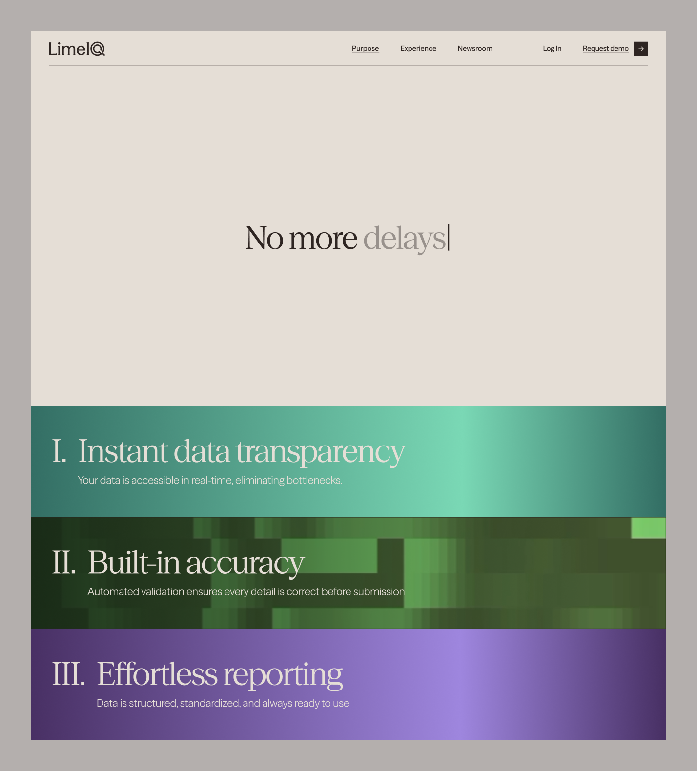 This design utilizes a clean, corporate aesthetic with soft gradients and muted earth tones to convey reliability and modernity. The visual language is minimalist, relying on clear typography and structured color blocking to present key features effectively.