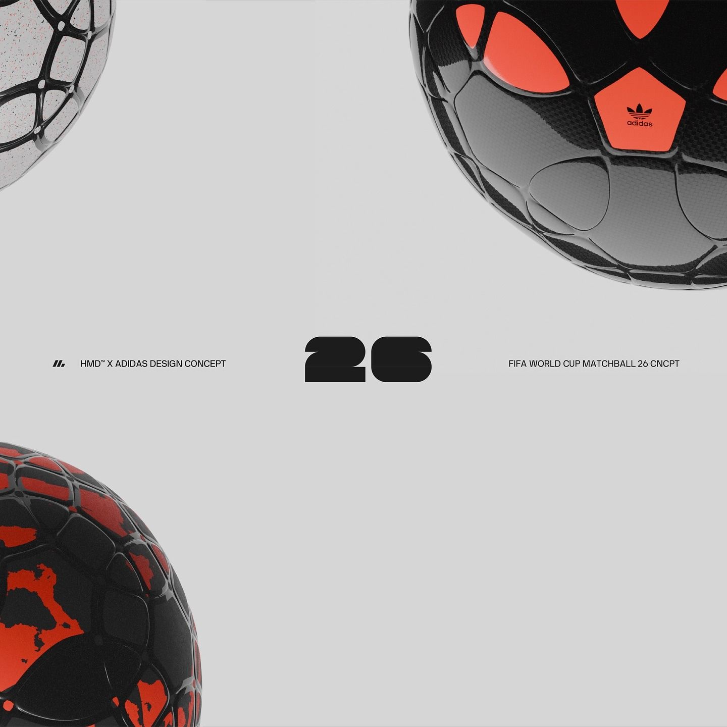 This visual features high-contrast photography of a football, utilizing stark black, white, and vibrant orange accents against a minimalist grey background. The design successfully blends athletic sport imagery with clean, modern conceptual branding.