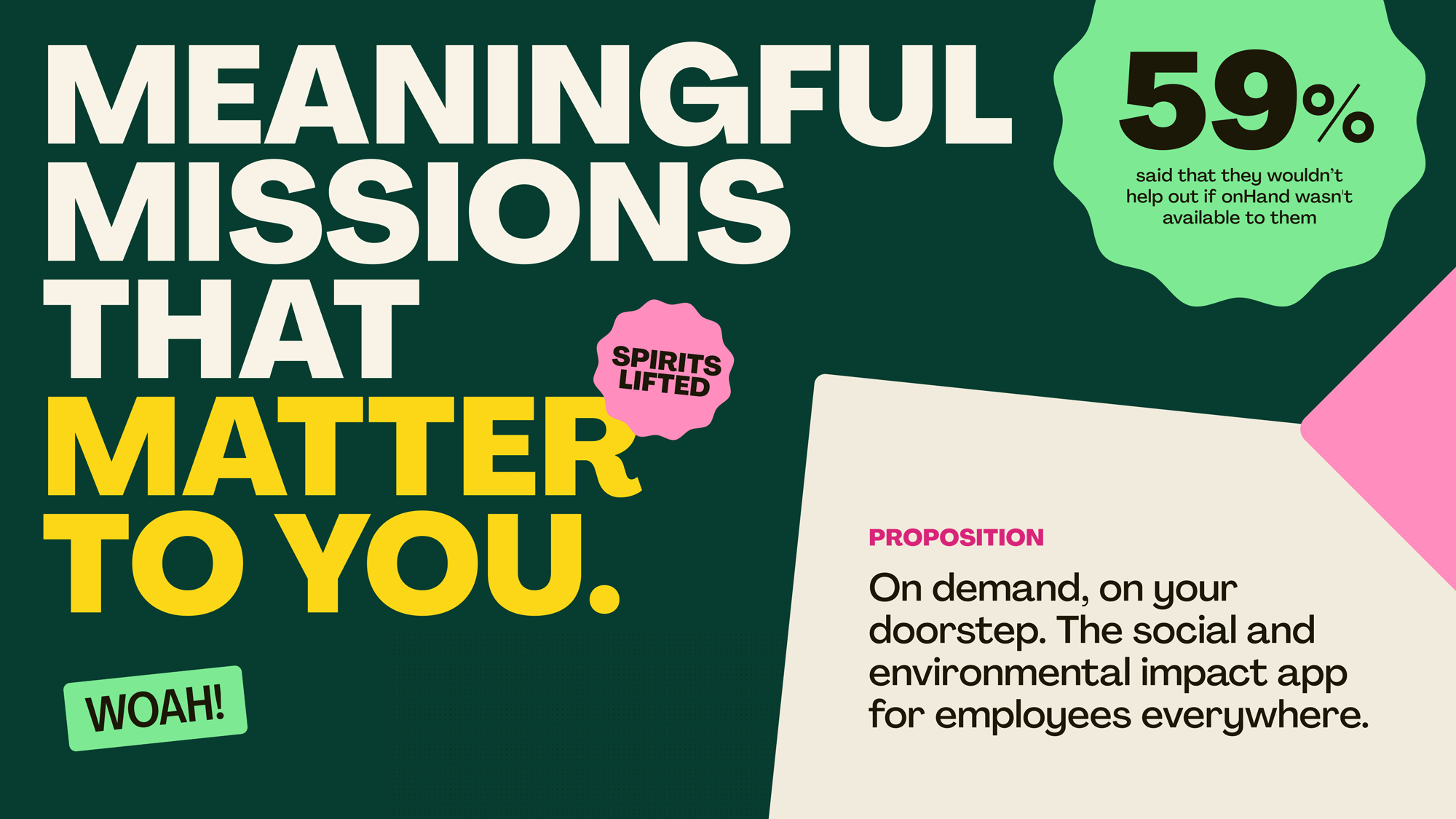 The design uses a dark, deep green background contrasted with bright yellow text and accents, creating a bold and impactful visual. The layout is clean, using large, capitalized text to emphasize the core message, supported by a circular badge for a statistic.