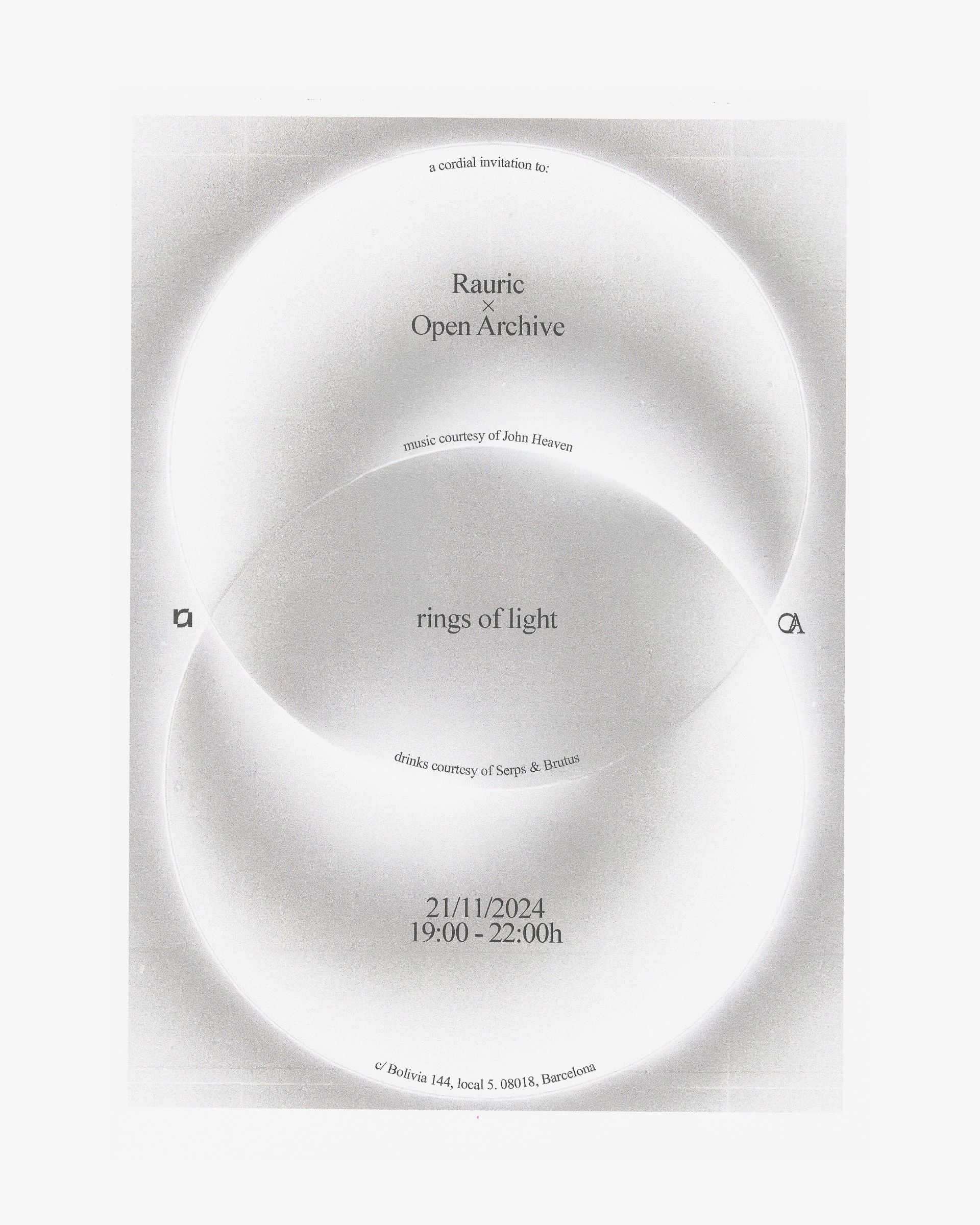 The design employs a minimalist, ethereal aesthetic characterized by soft gradients and overlapping circular forms to create a sense of depth and luminosity. The visual language is clean, subtle, and sophisticated, relying heavily on negative space to guide the viewer's eye through the layered composition.