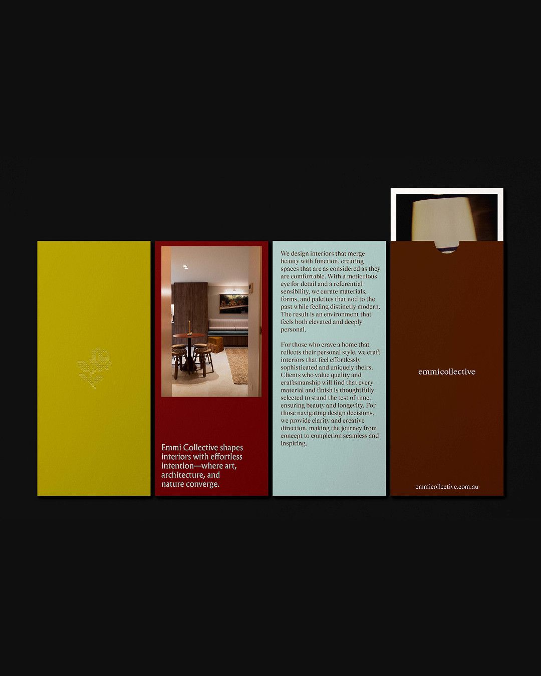 This design employs a warm, earthy palette to create an inviting and sophisticated editorial feel. The layout balances textual information with visual space effectively, suggesting a focus on thoughtful content and materiality.