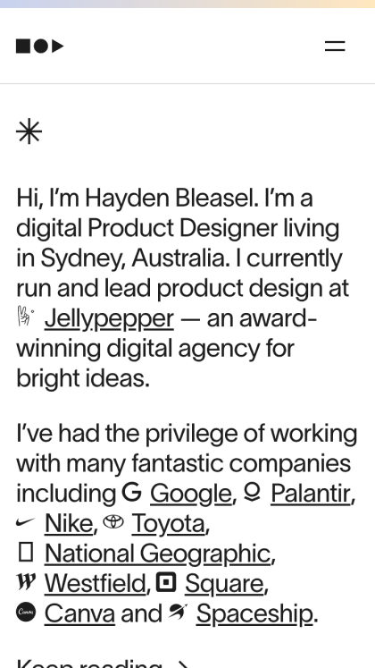 The image presents a clean, minimalist profile or introductory text block with a stark white background, suggesting a professional and modern digital presence. The layout is straightforward, focusing entirely on the biographical text and accomplishments.