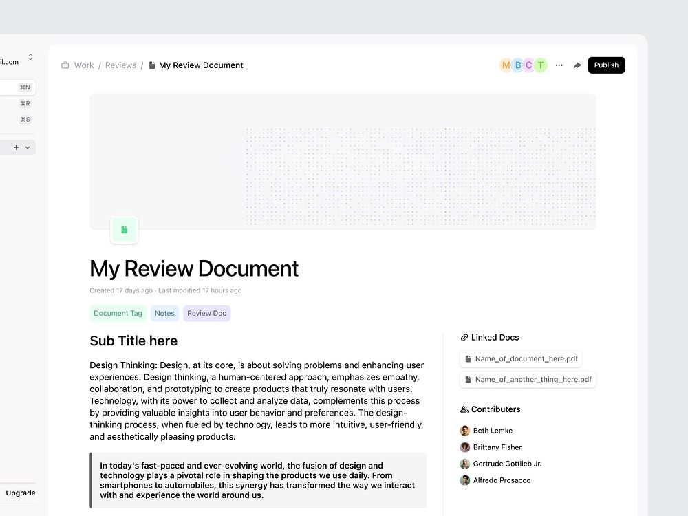 The interface presents a clean, minimalist layout typical of modern web applications, focusing on clear navigation and document presentation. The visual language is professional and functional, using ample white space to ensure readability.