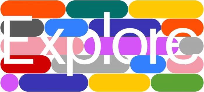 This design is a vibrant, abstract wordmark constructed entirely from colorful, rounded geometric blocks, creating a playful and tactile visual experience. The overall effect is energetic, inviting, and highly graphic.