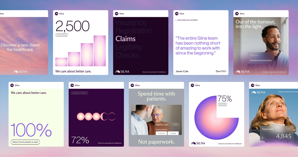 The image displays a series of clean, modern UI mockups, likely for a software or service platform, characterized by soft gradients and ample white space. The design emphasizes trust and clarity through a professional, minimalist aesthetic.