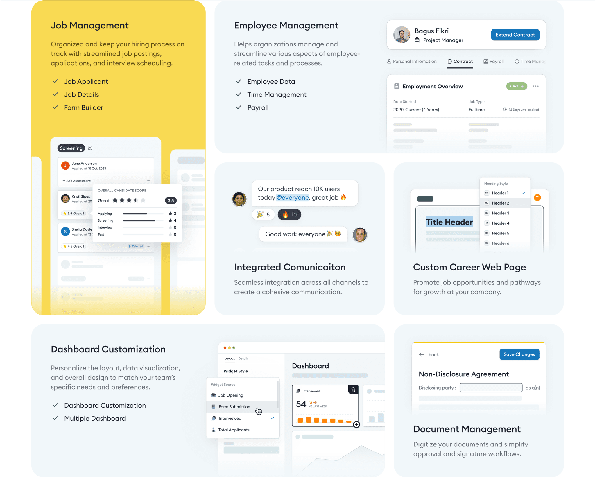 The design showcases a modern, clean, and professional interface utilizing card layouts and clear visual hierarchy to organize complex data. The visual language is highly functional, emphasizing clarity and ease of use through ample whitespace and subtle color accents.