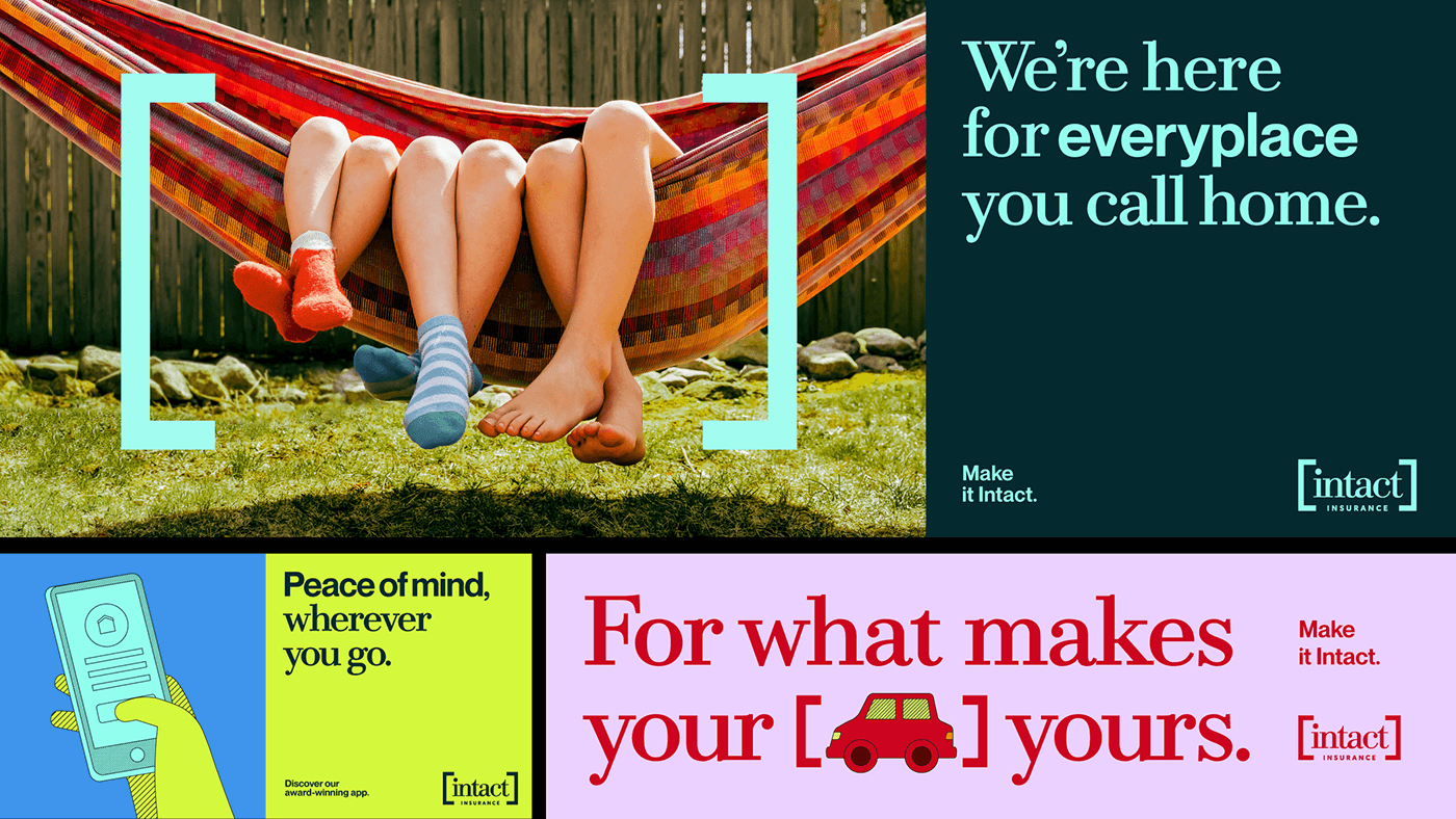 The image is a clean, modern advertisement utilizing a split layout with a natural outdoor scene juxtaposed against dark, solid color blocks. The design conveys trust and accessibility through simple, direct messaging and high-quality photography.