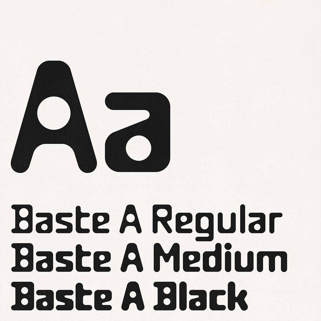 This design is a stark, minimalist demonstration of typographic weights and styles. It uses bold, geometric letterforms to introduce font variations, creating a clean and instructional visual hierarchy.