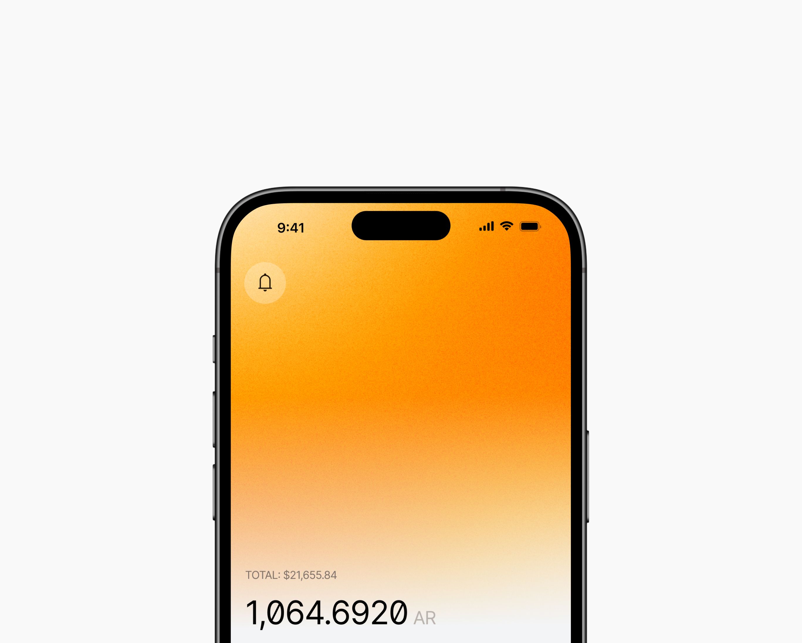 This image showcases a clean, modern mobile user interface characterized by a warm, vibrant orange gradient background. The design emphasizes readability and data presentation through high contrast elements and clear typography.