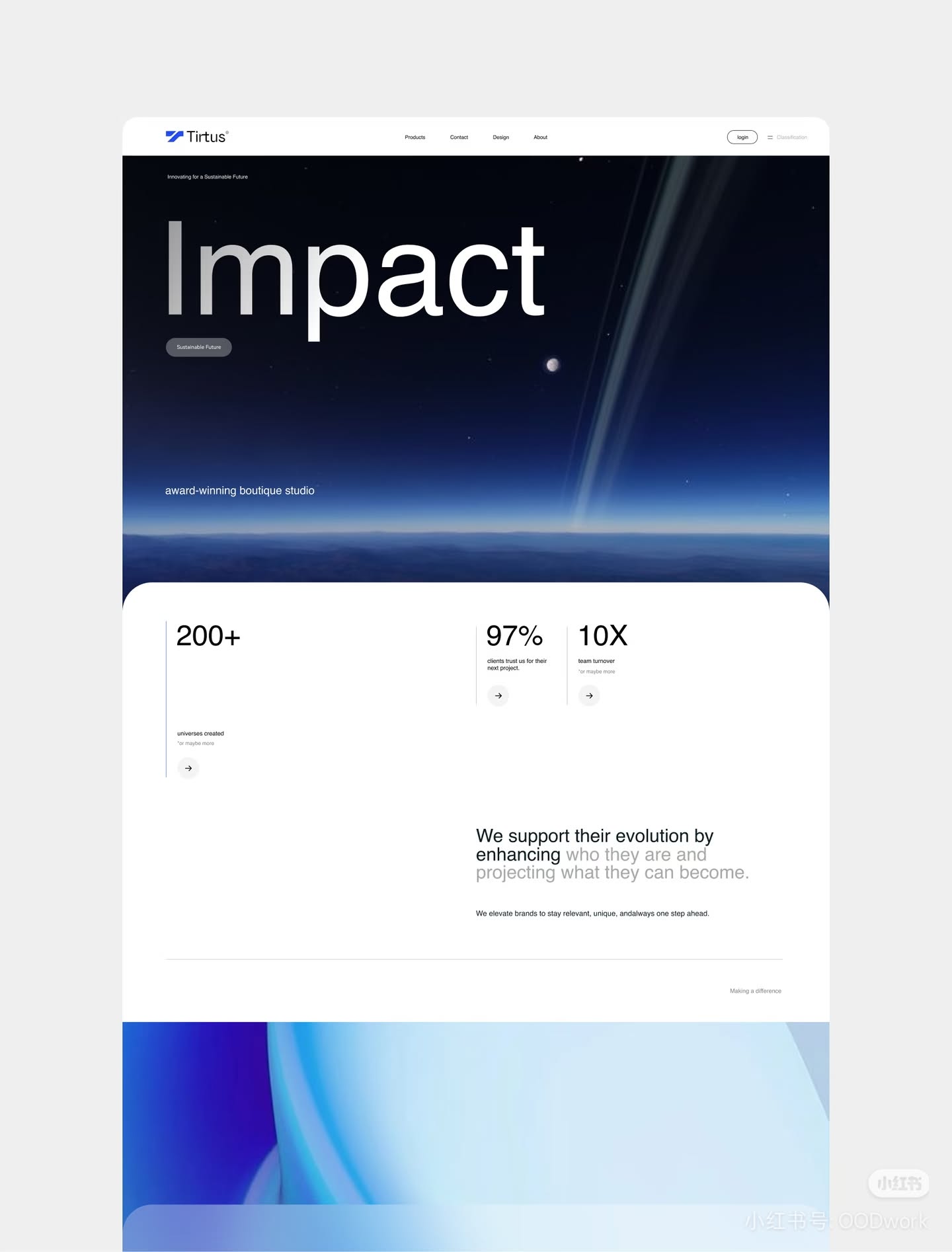 This design utilizes a sophisticated dark mode palette with high contrast to emphasize large, impactful typography. The visual language is modern and clean, employing subtle gradients and negative space to create a sense of depth and professionalism.