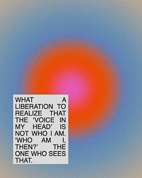 The image features stark, minimalist text presented against a vibrant, radial gradient background. The design uses high contrast between the white text and the warm orange/pink glow emanating from the center, creating a sense of introspection and focused intensity.