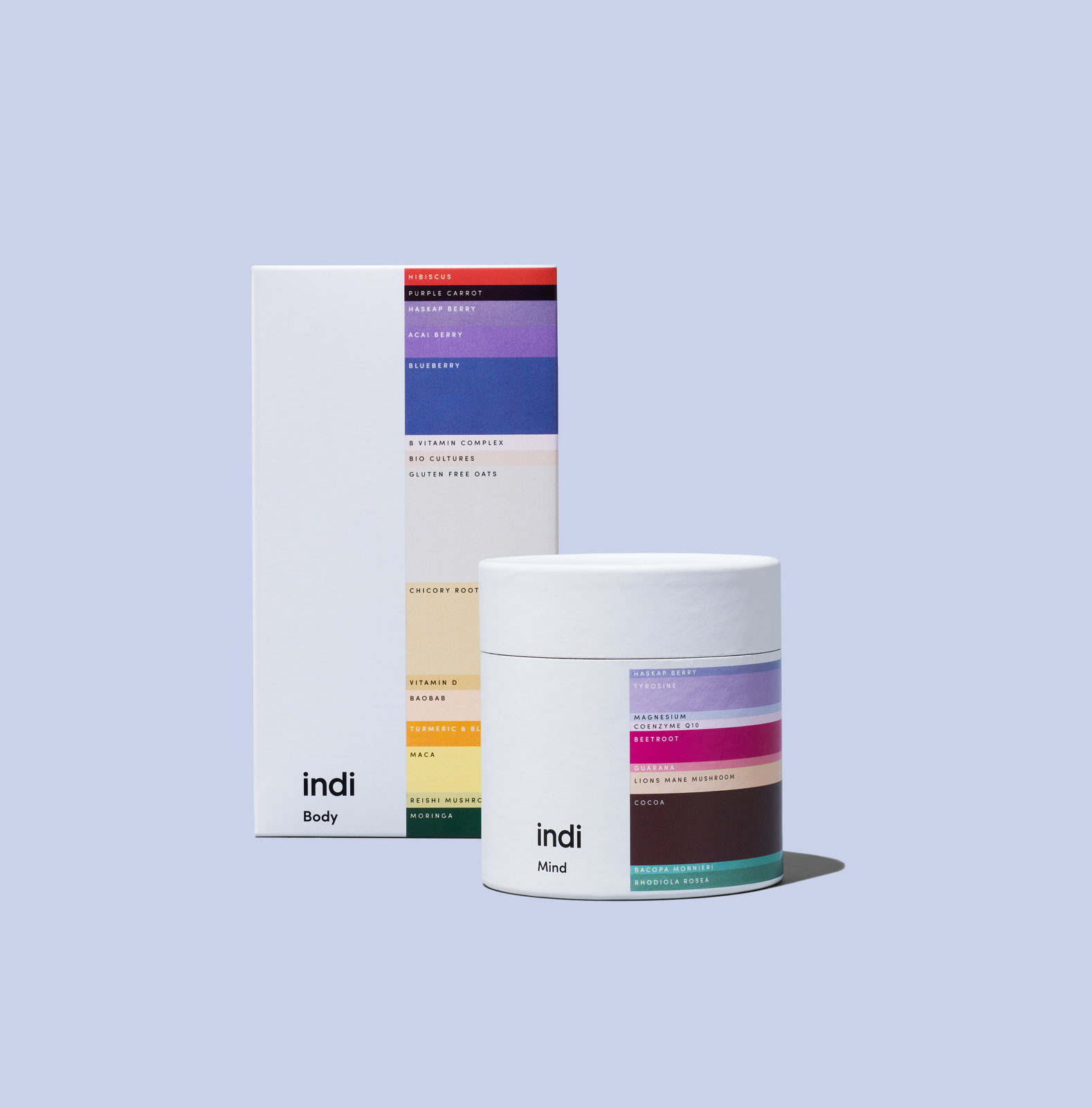 The image displays a minimalist and sophisticated product line packaging, characterized by clean lines, muted pastel colors, and a strong emphasis on simplicity. The design uses vertical blocks of color to differentiate product variants while maintaining a cohesive, modern aesthetic.