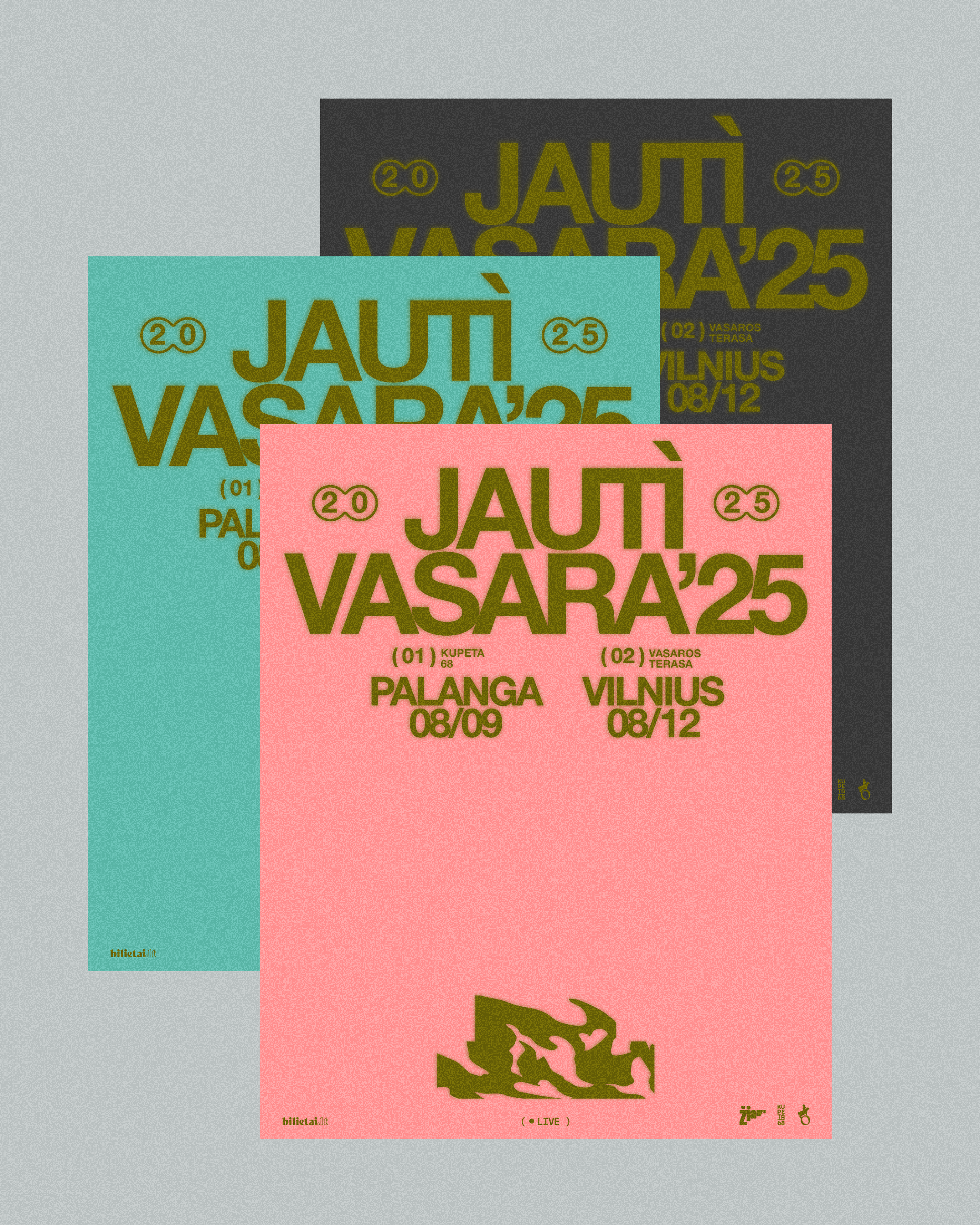 This design utilizes bold, high-contrast color blocking and layered typography to create an urgent and contemporary visual identity. The juxtaposition of muted teal, stark black, and vibrant coral suggests a raw, perhaps activist or underground cultural event.