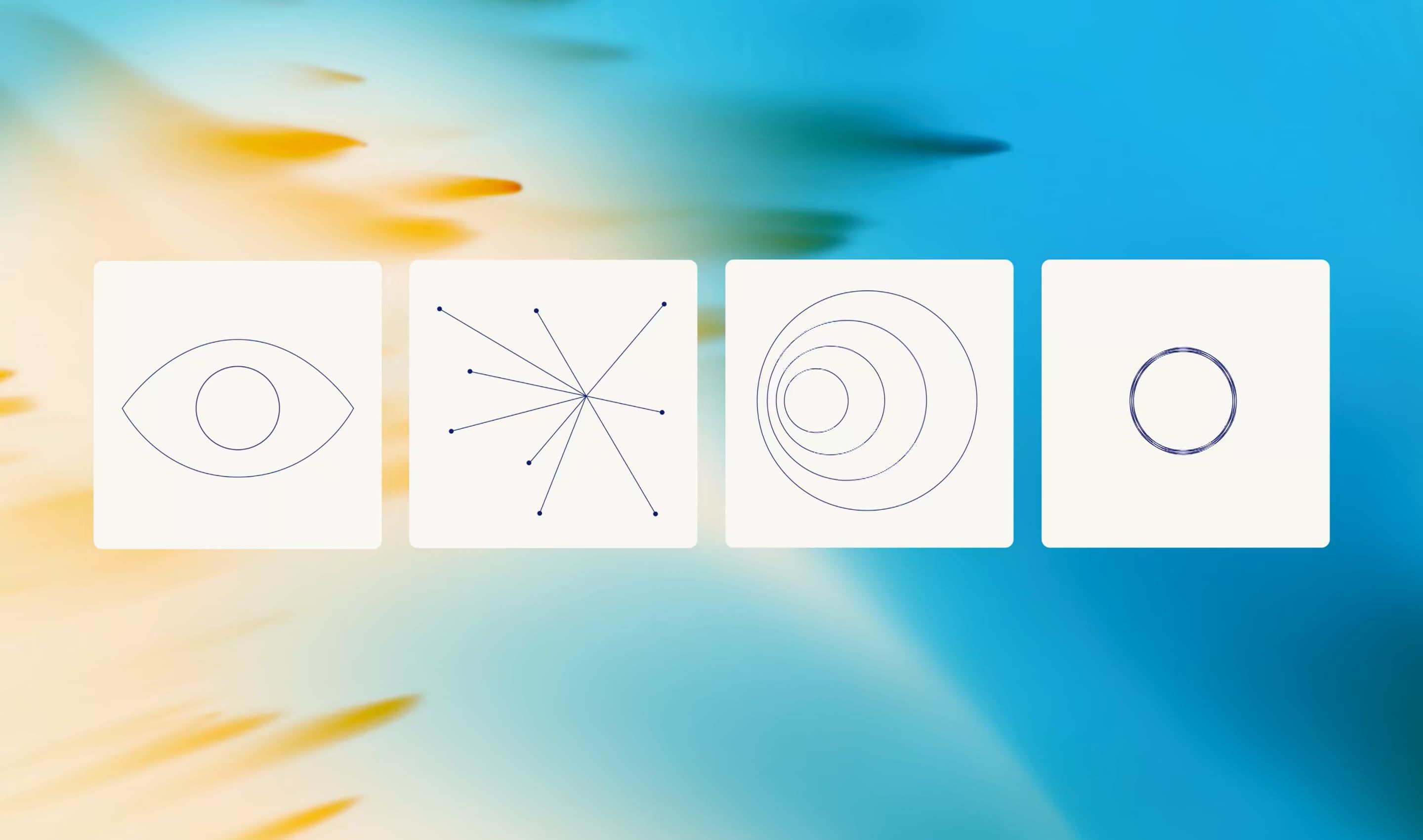 This design utilizes a soft, atmospheric gradient background paired with clean, minimalist line art icons, creating a sophisticated and professional visual language. The composition effectively uses negative space and subtle color shifts to highlight abstract concepts like vision, data, or focus.