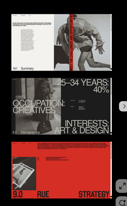 The design employs a clean, high-contrast visual language using stark black, white, and red accents to convey professionalism and authority. It utilizes strong typography and selective photography alongside extensive negative space to structure complex information clearly.