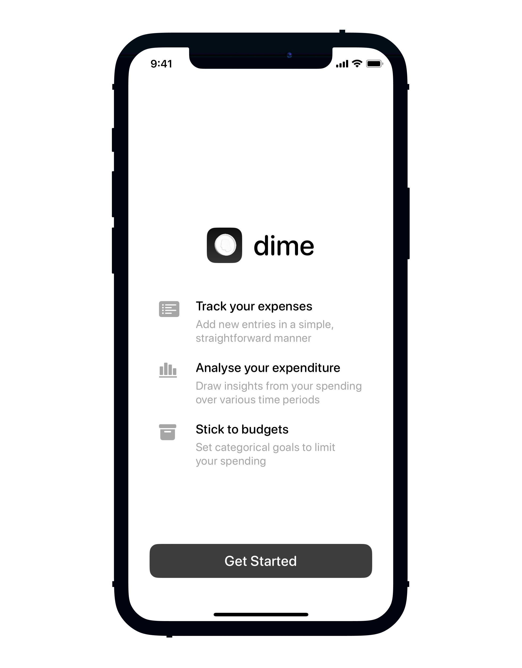 The interface presents a clean, minimalist design typical of modern mobile applications, utilizing ample white space to ensure high readability and focus on core functionality. The visual language is straightforward and professional, employing a dark mode aesthetic for the background contrasted by clear, legible text.