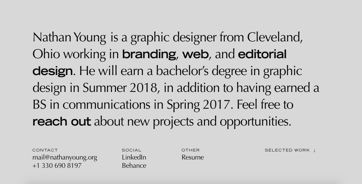 This design employs a highly minimalist and clean aesthetic, relying on ample white space to ensure maximum readability for the professional biography. The visual language is straightforward and functional, prioritizing clear communication of credentials and contact information over elaborate graphic elements.