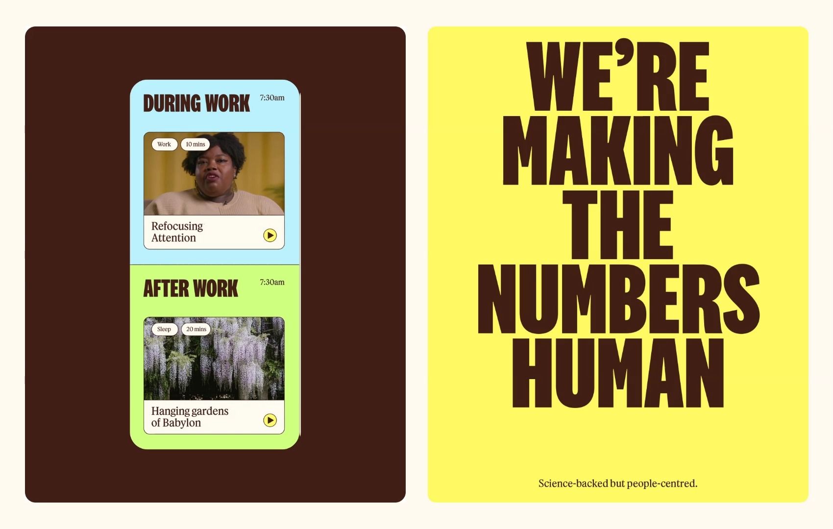 This design utilizes a high-contrast, split layout to present information and a core mission statement. The visual language is bold and modern, relying on strong color blocking and clean typography to create immediate focus and convey a scientific yet empathetic message.