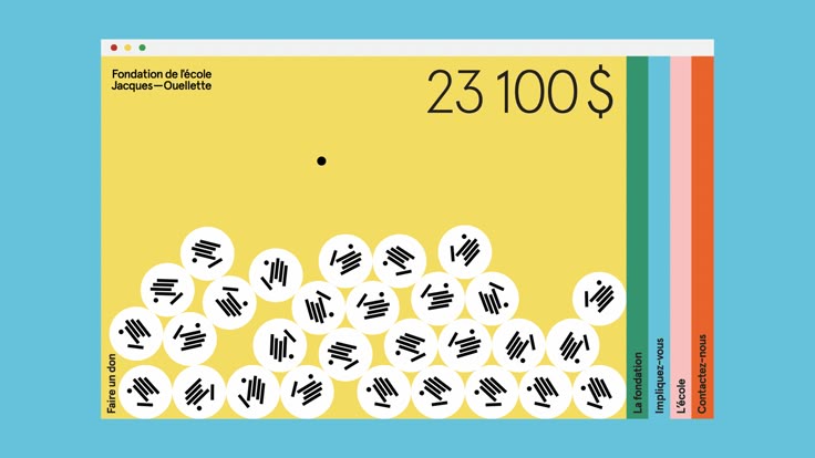 The design is clean, minimalist, and uses a bright, warm yellow background contrasted with muted, vertical stripes on the right side. It employs a pattern of white circles containing black lines to represent contributions, creating a structured yet approachable visual hierarchy.