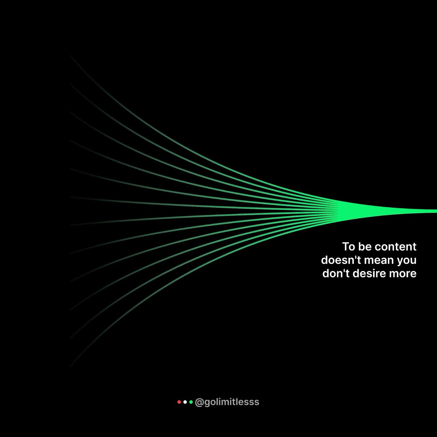 This is a minimalist graphic utilizing radiating lines of vibrant neon green against a stark black background to convey a sense of expansion or focused energy. The design effectively uses negative space and line work to create a dynamic yet clean visual statement.