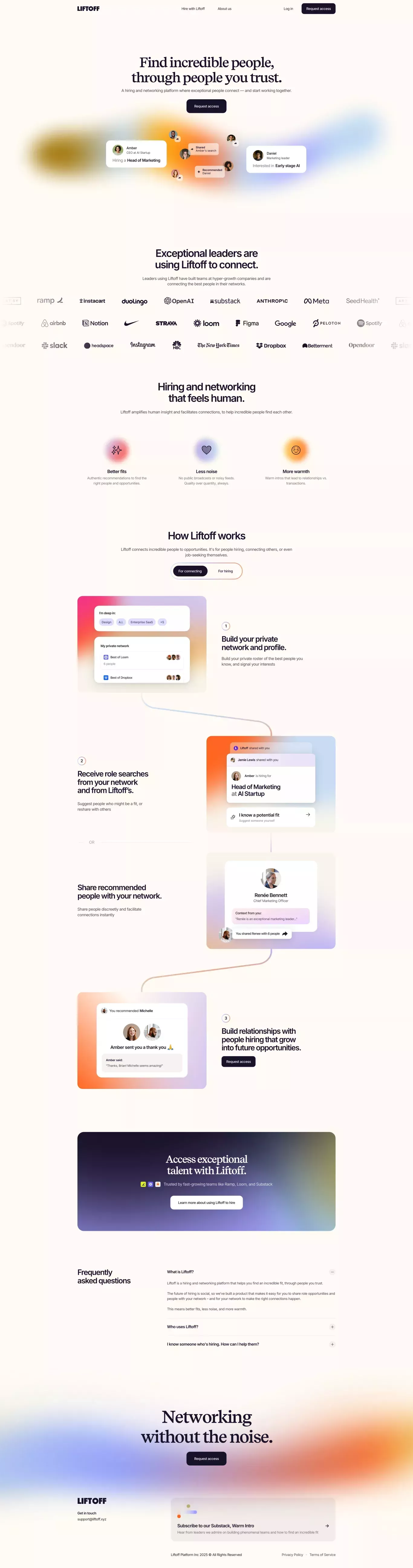The design features a clean, modern, and professional aesthetic utilizing soft gradients and ample white space to convey trust and sophistication. The layout is vertically scrollable, guiding the user through distinct sections with clear calls to action.