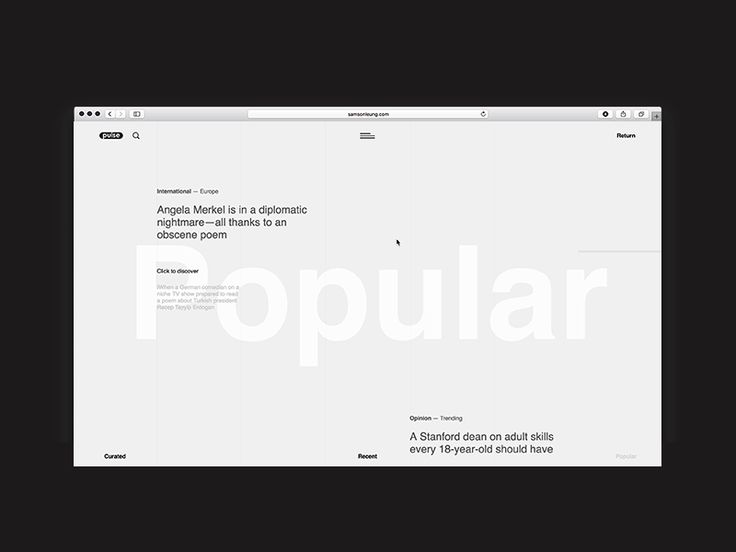 The image presents a clean, minimalist web interface with a stark white background, suggesting a modern and professional digital publication or news site. The layout is sparse, focusing attention on the headline content against ample negative space.