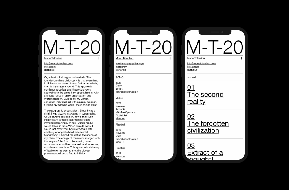 The image displays a series of minimalist, vertically stacked digital cards or screens, suggesting a clean, modern, and academic presentation style. The design relies heavily on negative space and clear typography to present structured information.