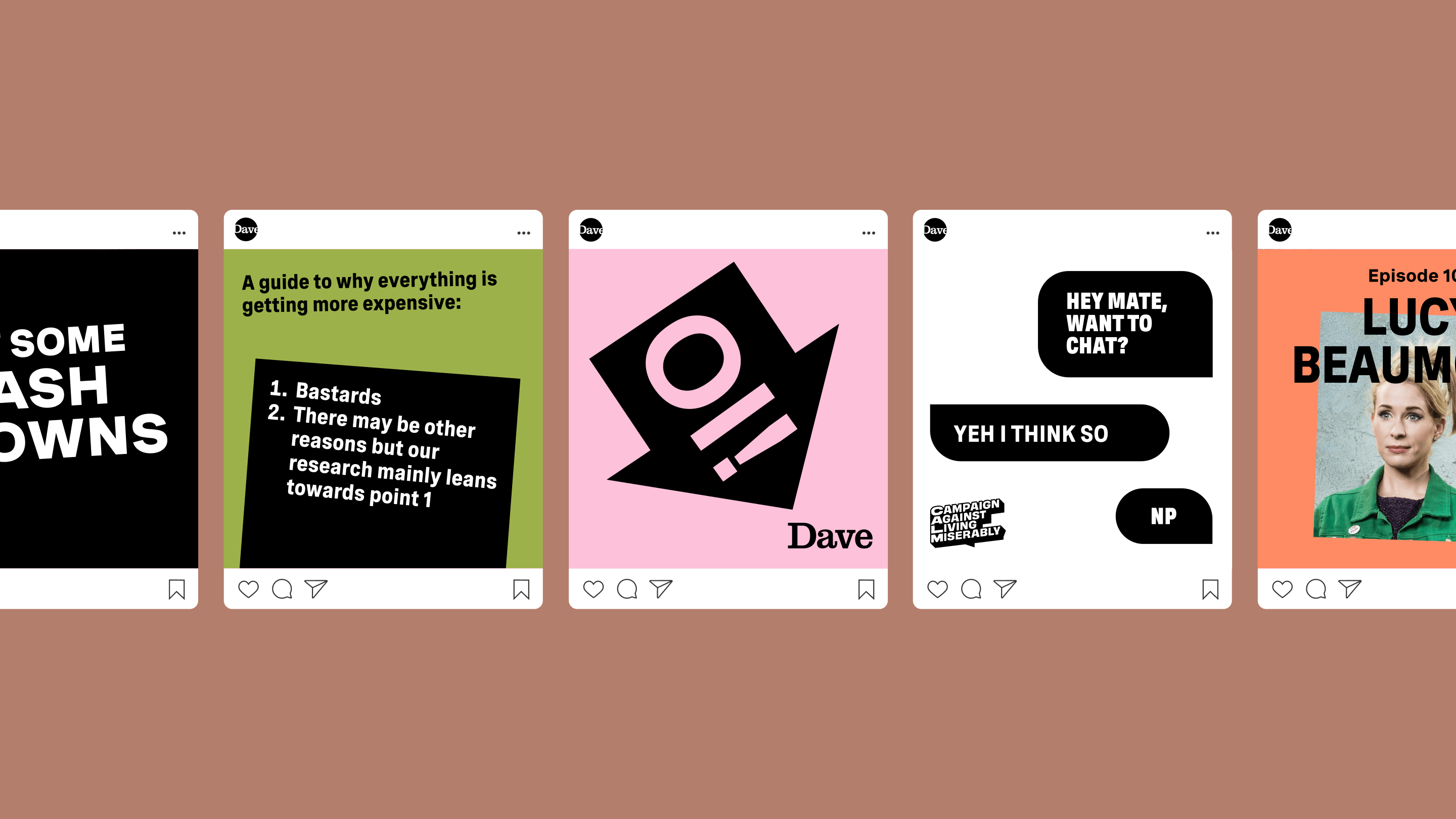 The image displays a series of mock-up screens, likely from a mobile application or web interface, characterized by clean, minimalist design with high contrast. The visual language relies on bold typography and simple geometric shapes to convey information clearly.