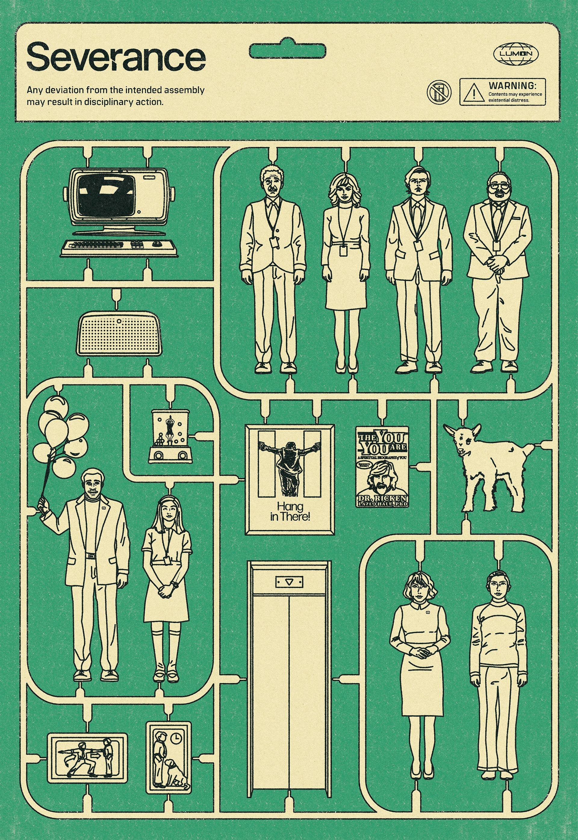 This design utilizes a clean, grid-based layout to present information in a structured, almost bureaucratic manner. The visual language relies heavily on simple line art and stylized human figures to illustrate a process or hierarchy, giving it an instructional or technical feel.