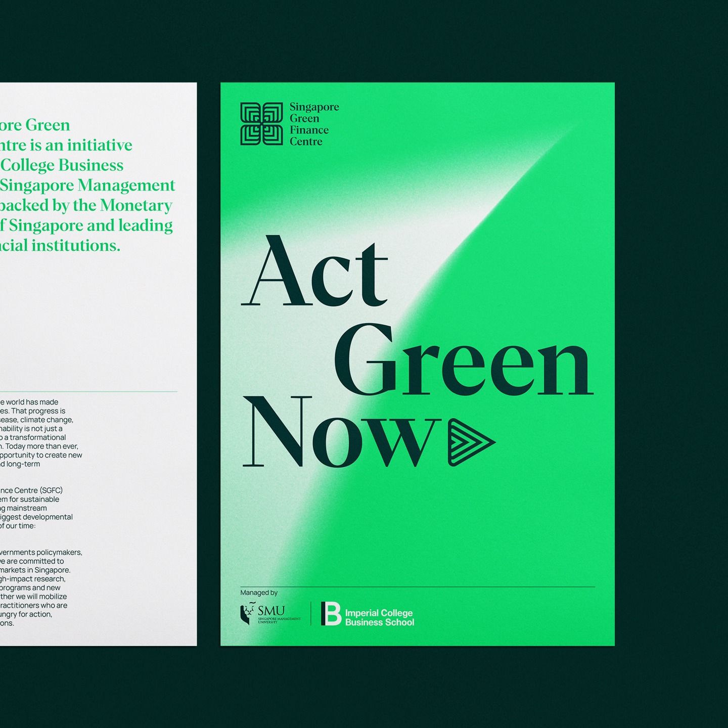 The design is clean, modern, and professional, utilizing a strong contrast between deep green and bright lime green to convey environmental focus. The layout is minimalist, emphasizing the large, bold typography of the main title against a simple background.