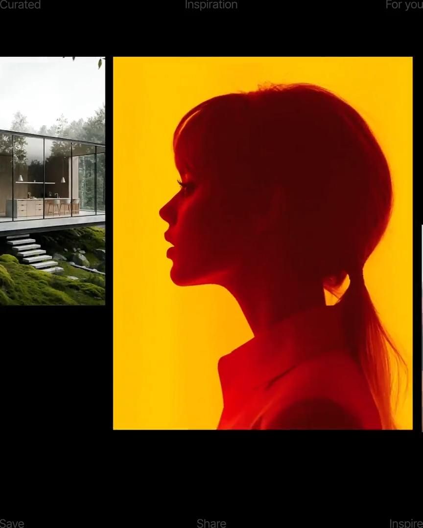 This image utilizes high-contrast color blocking and dramatic lighting to create a striking, intimate silhouette. The visual language balances the intense warmth of red against the luminous yellow background, resulting in a powerful and emotional editorial feel.