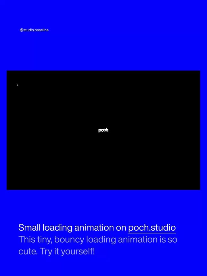 The design is minimalist, dominated by a vibrant blue background contrasting with a stark black central area. It features simple text and a placeholder for an animation, suggesting a focus on loading states or introductory content.