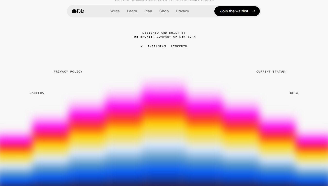 The design features a clean, minimalist aesthetic dominated by a vibrant, undulating color gradient that suggests dynamism and warmth. The layout is sparse, focusing attention on the central visual element while maintaining ample negative space.