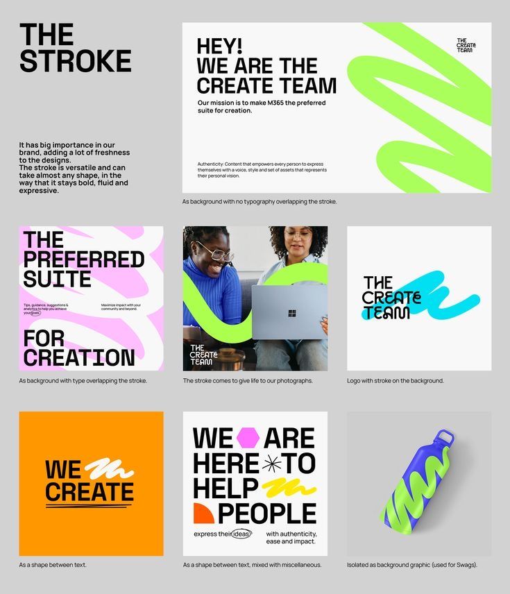 This design showcases a vibrant and energetic visual language centered around creativity and teamwork. The aesthetic relies on bold typography and abstract, flowing shapes to convey dynamism and optimism.