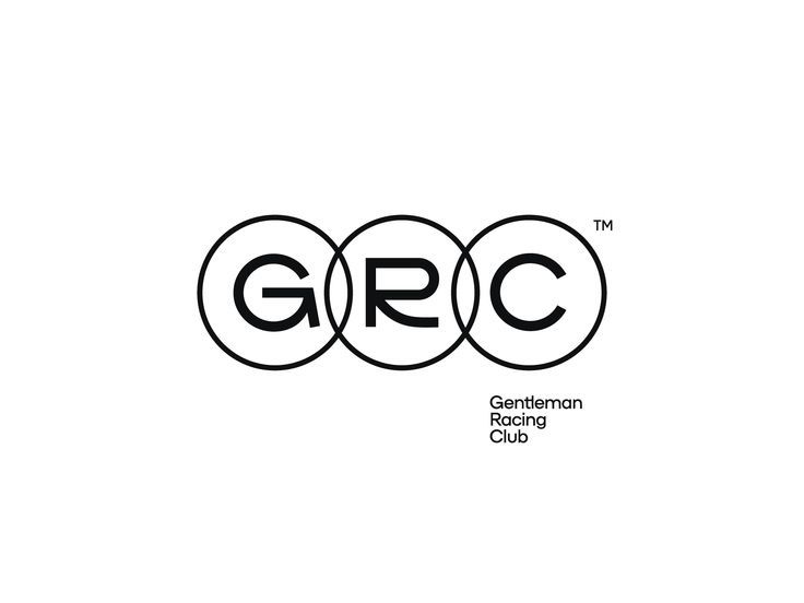 A minimalist logo featuring three overlapping circles containing the letters G, R, and C, representing the Gentleman Racing Club. The design employs clean geometric forms with a monochromatic black outline on white, creating a sophisticated and timeless visual identity.