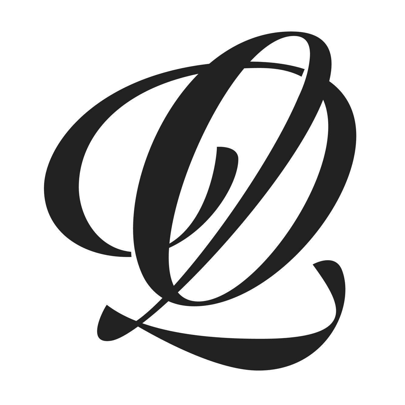 This is a clean, elegant monogram featuring stylized, flowing lines that suggest calligraphy or sophisticated branding. The design relies on negative space and thick-to-thin line variation to create a sense of movement and refined simplicity.