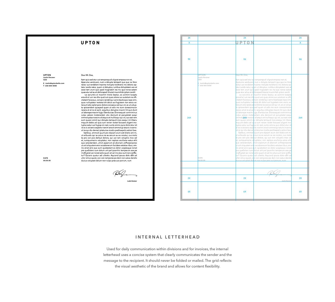 This letterhead exhibits a highly structured and minimalist design, emphasizing clean lines and ample white space to convey professionalism and clarity. The visual language is reserved yet sophisticated, relying on balanced typography and simple layout elements to establish a corporate presence.