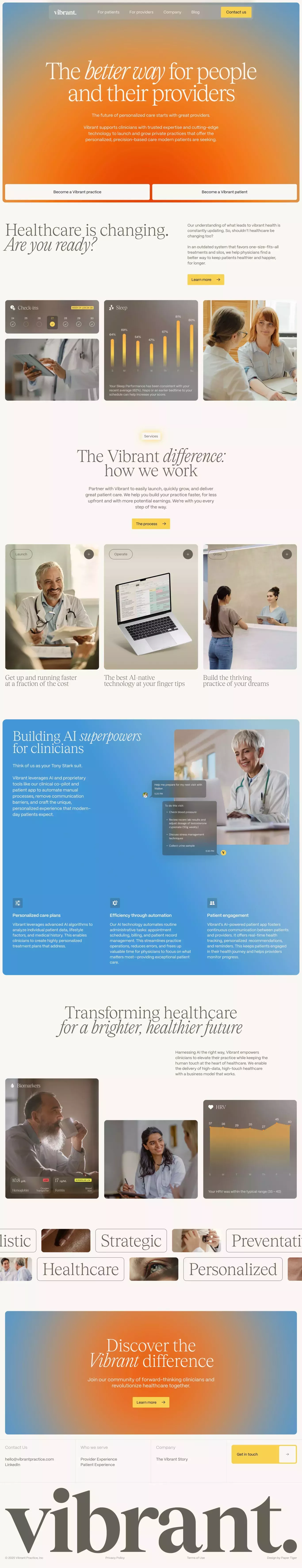 The design utilizes a clean, modern layout with ample white space and strong use of orange accents to convey professionalism and innovation. The visual language is corporate and trustworthy, employing a grid-based structure to present information clearly across various sections.