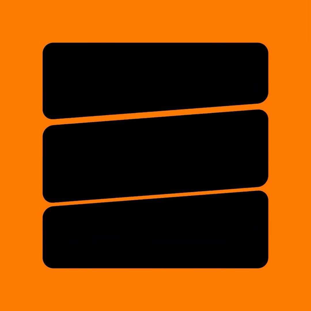 This image presents a clean, minimalist design utilizing stacked geometric shapes to create visual hierarchy. The strong contrast between the vivid orange background and the solid black bars provides a modern, assertive aesthetic with subtle depth achieved through shading.
