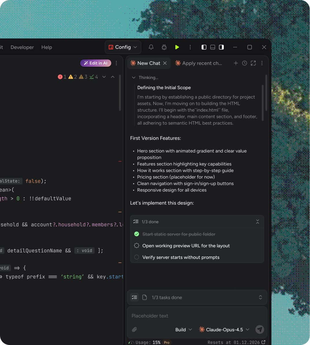 The image displays a dark-themed, professional user interface, likely for a code editor or development environment. It features a clean, modern layout with distinct panels and clear typography, suggesting a focus on technical work and configuration.